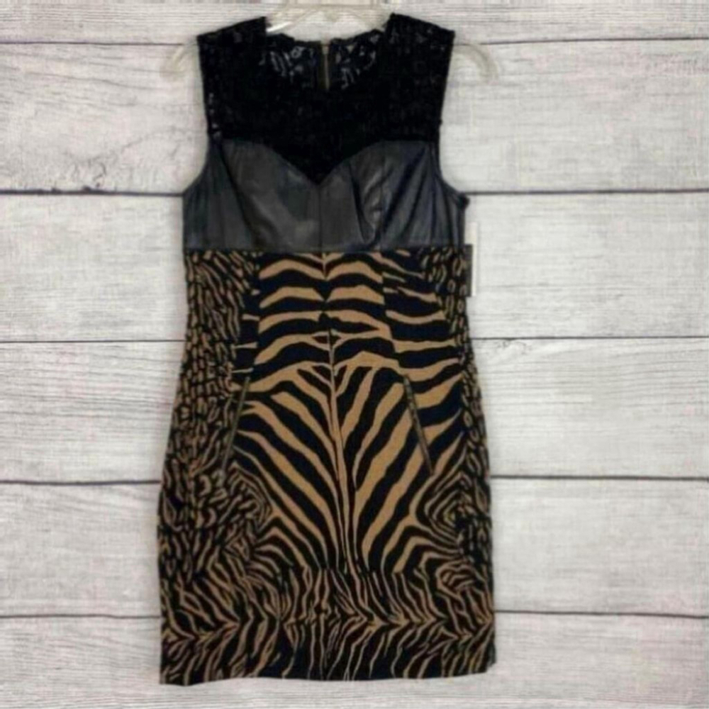TRACY Reese Leather and Lace Jacquard Dress Party mini Size 6 - Picture 3 of 12